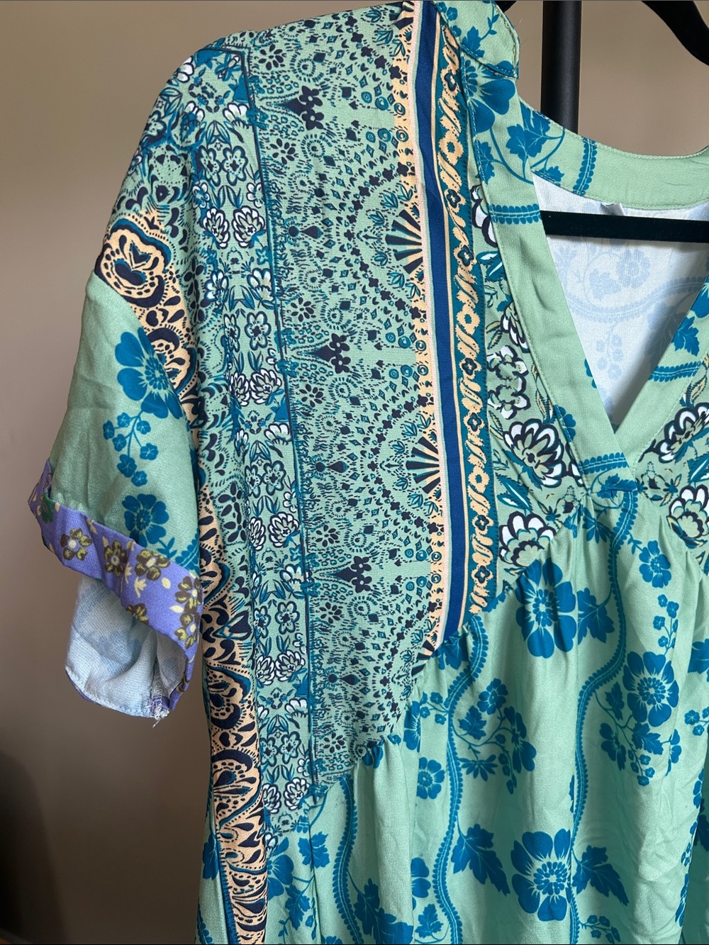 Women’s Green & Teal Floral Boho Tunic Dress - Picture 3 of 4
